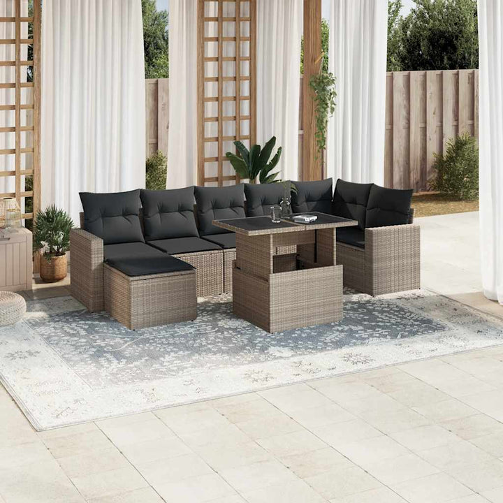 Set Mobilier De Grădină Cu Perne, 8 Piese, , Poliratan