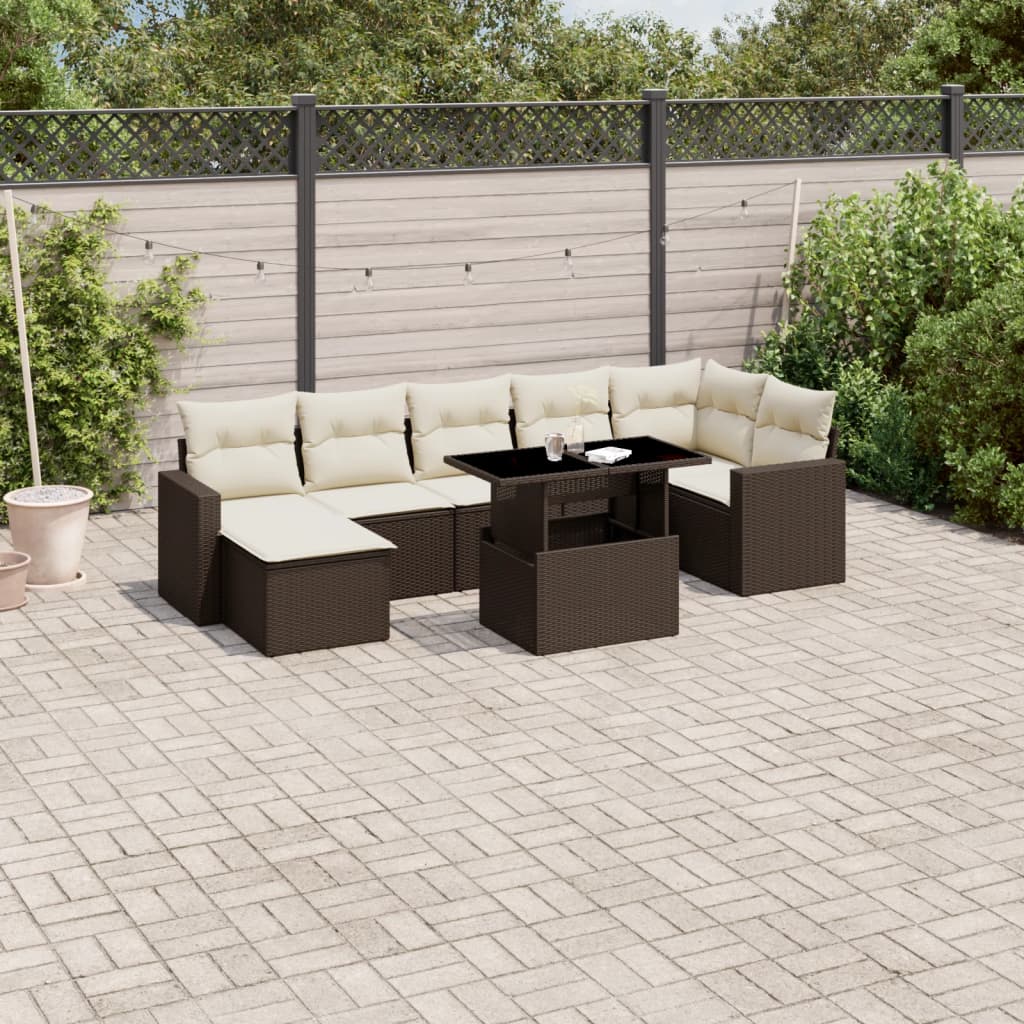 Set Mobilier De Grădină Cu Perne, 8 Piese, , Poliratan