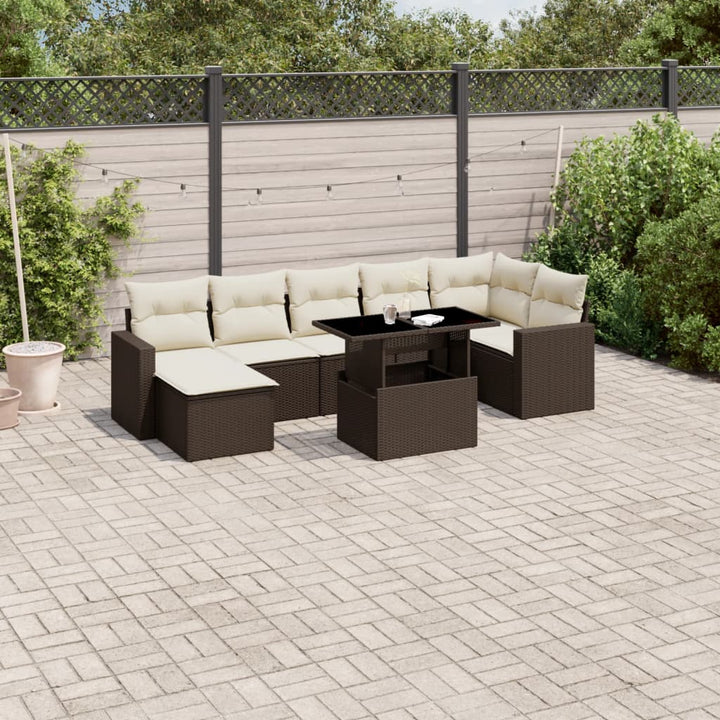 Set Mobilier De Grădină Cu Perne, 8 Piese, , Poliratan