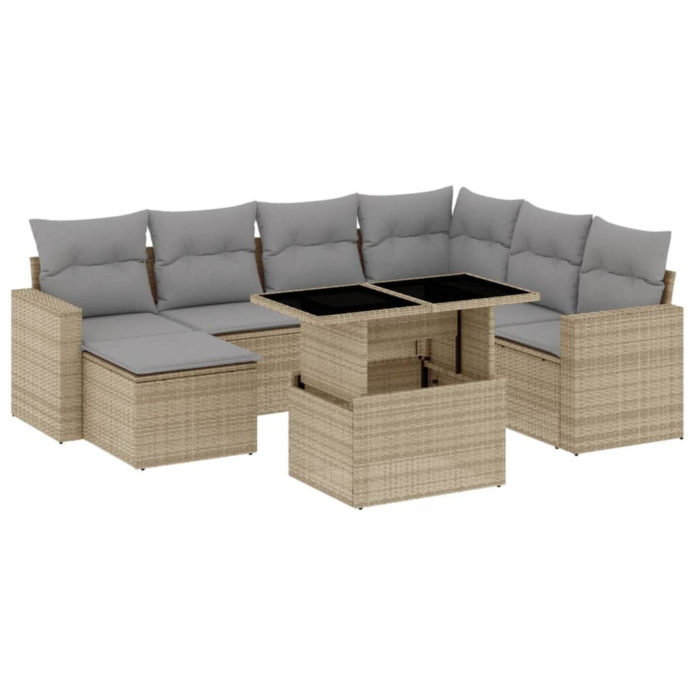 Set Canapele De Grădină, 8 Piese, Cu Perne, Bej, Poliratan