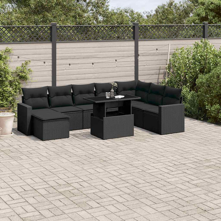 Set Mobilier De Grădină Cu Perne, 9 Piese, , Poliratan