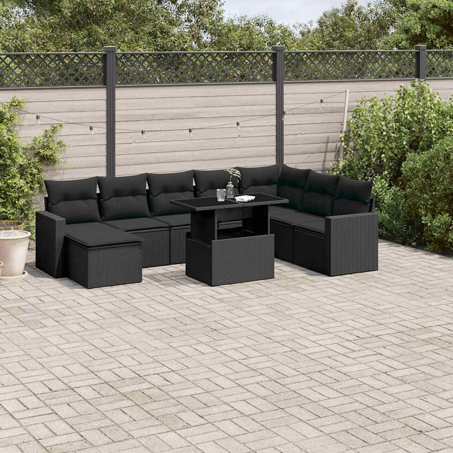 Set Mobilier De Grădină Cu Perne, 9 Piese, , Poliratan