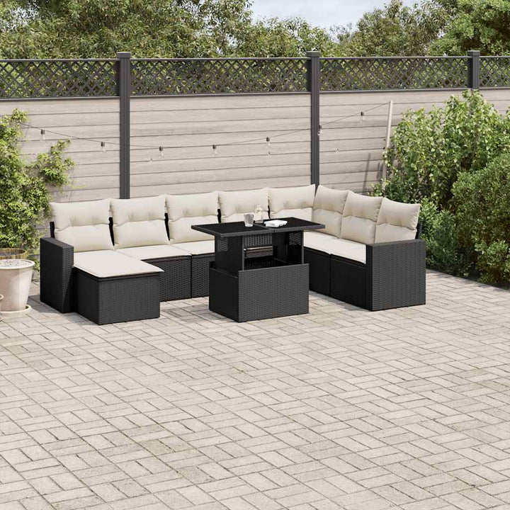 Set Mobilier De Grădină Cu Perne, 9 Piese, , Poliratan