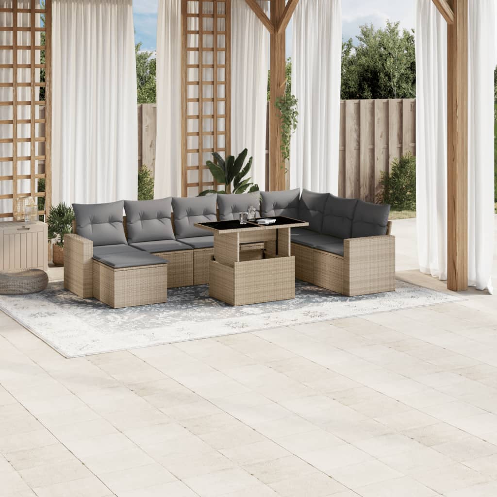 Set Mobilier De Grădină Cu Perne, 9 Piese, , Poliratan