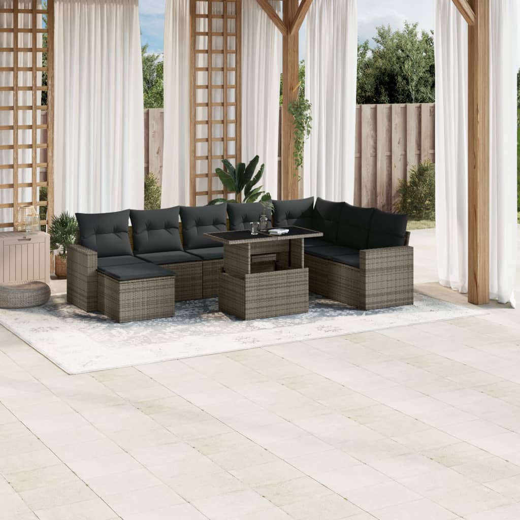 Set Mobilier De Grădină Cu Perne, 9 Piese, , Poliratan