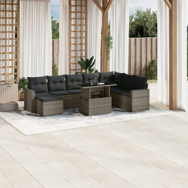 Set Mobilier De Grădină Cu Perne, 9 Piese, , Poliratan