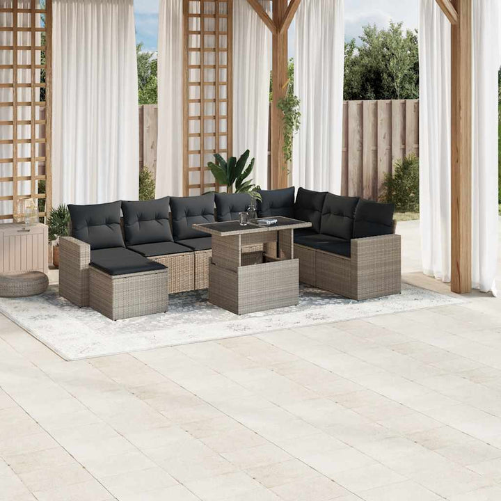 Set Mobilier De Grădină Cu Perne, 9 Piese, , Poliratan