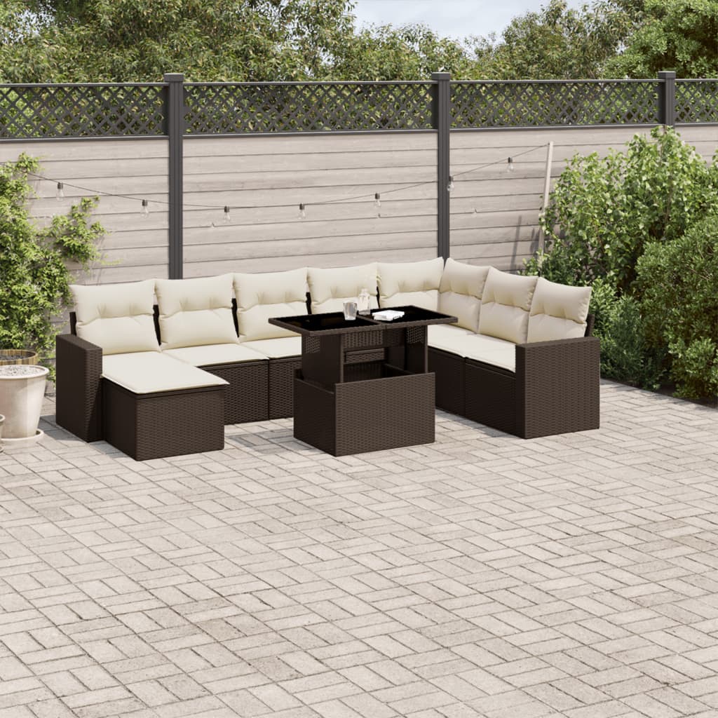 Set Mobilier De Grădină Cu Perne, 9 Piese, , Poliratan