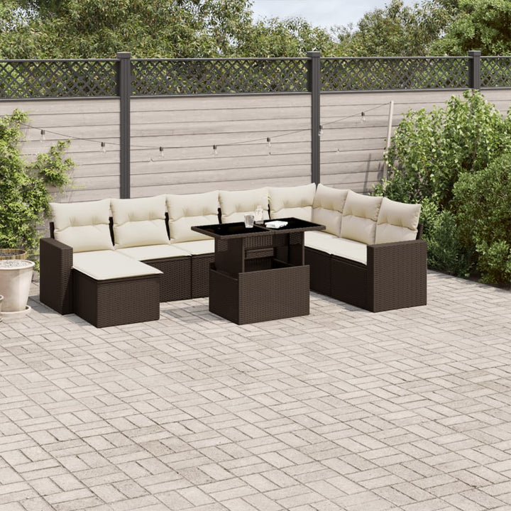 Set Mobilier De Grădină Cu Perne, 9 Piese, , Poliratan