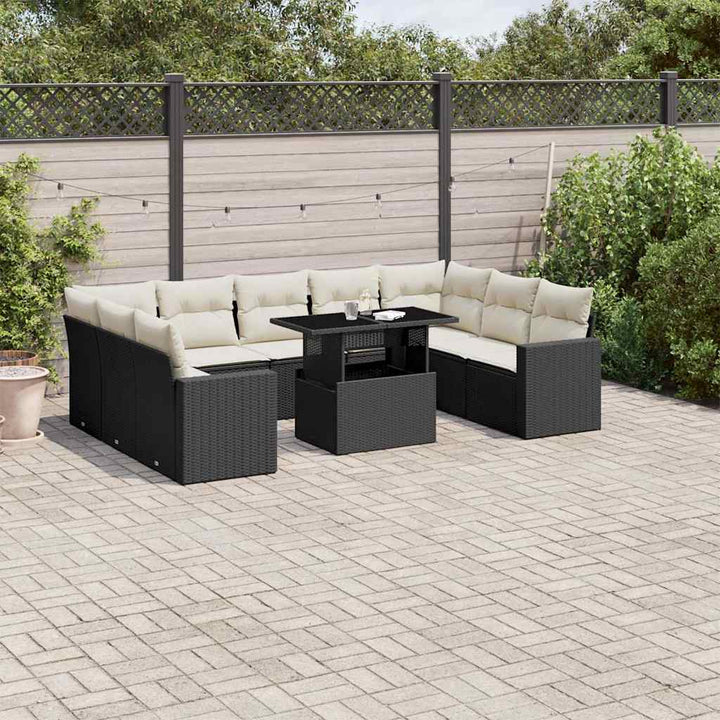 Set Canapele De Grădină Cu Perne, 10 Piese, Bej, Poliratan