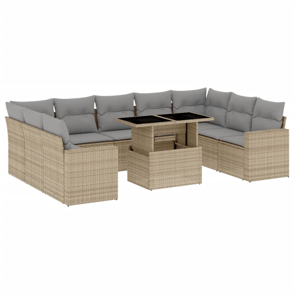 Set Canapele De Grădină Cu Perne, 10 Piese, Bej, Poliratan