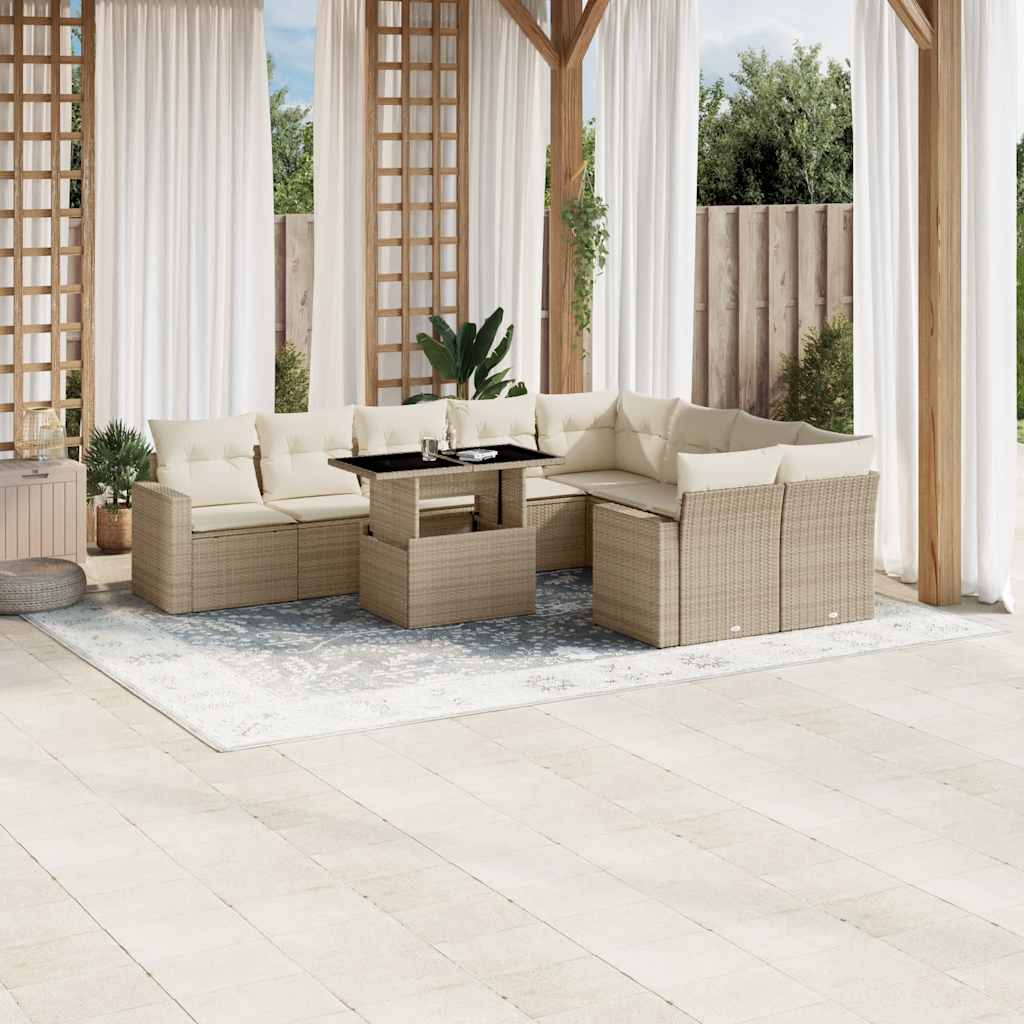Set Mobilier De Grădină Cu Perne, 10 Piese, , Poliratan