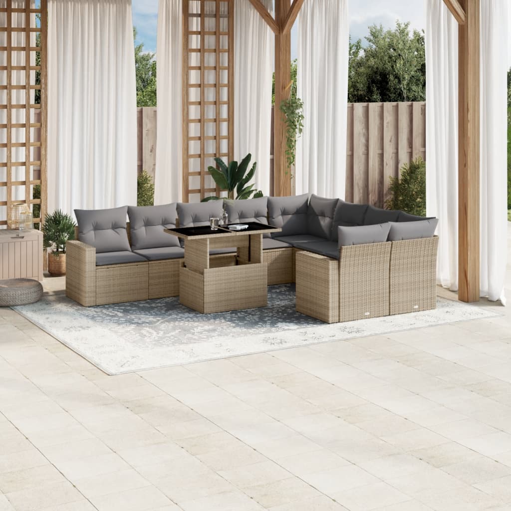 Set Mobilier De Grădină Cu Perne, 10 Piese, , Poliratan