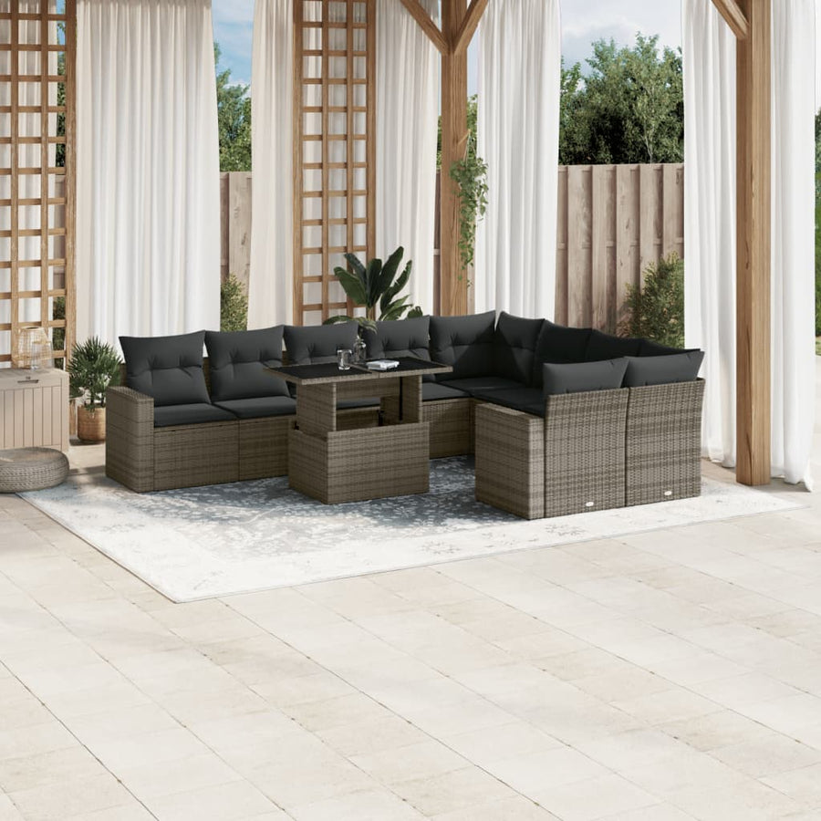 Set Mobilier De Grădină Cu Perne, 10 Piese, , Poliratan