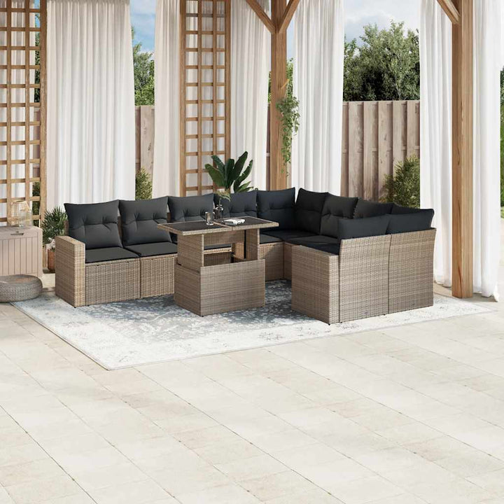 Set Mobilier De Grădină Cu Perne, 10 Piese, , Poliratan
