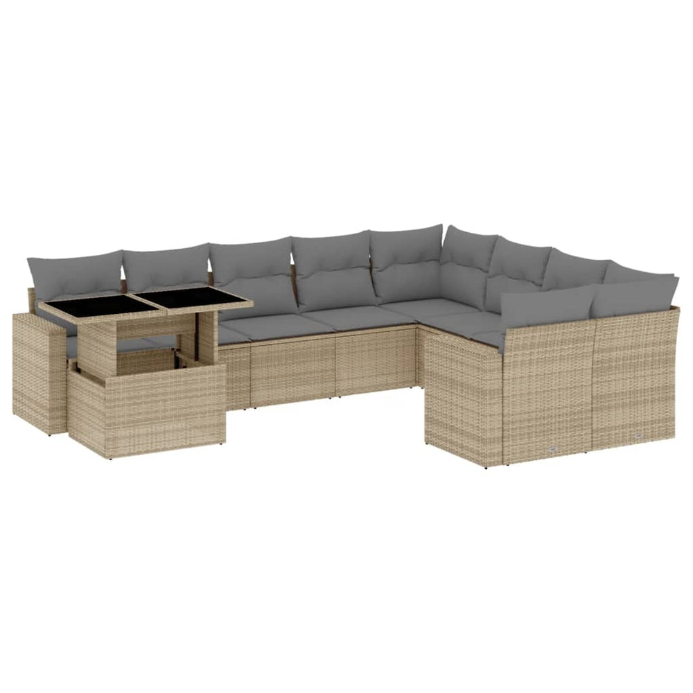Set Canapele De Grădină Cu Perne, 10 Piese, Bej, Poliratan