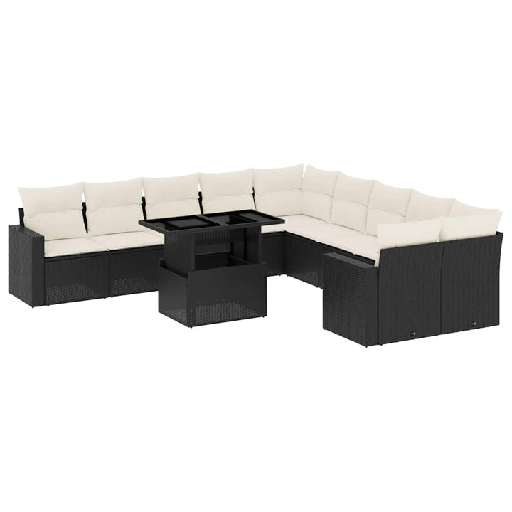 Set Canapele De Grădină Cu Perne, 11 Piese, Negru, Poliratan
