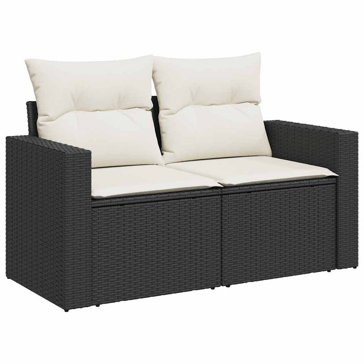 Set Canapele De Grădină Cu Perne, 11 Piese, Negru, Poliratan