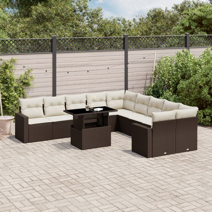 Set Canapele De Grădină Cu Perne, 11 Piese, Negru, Poliratan