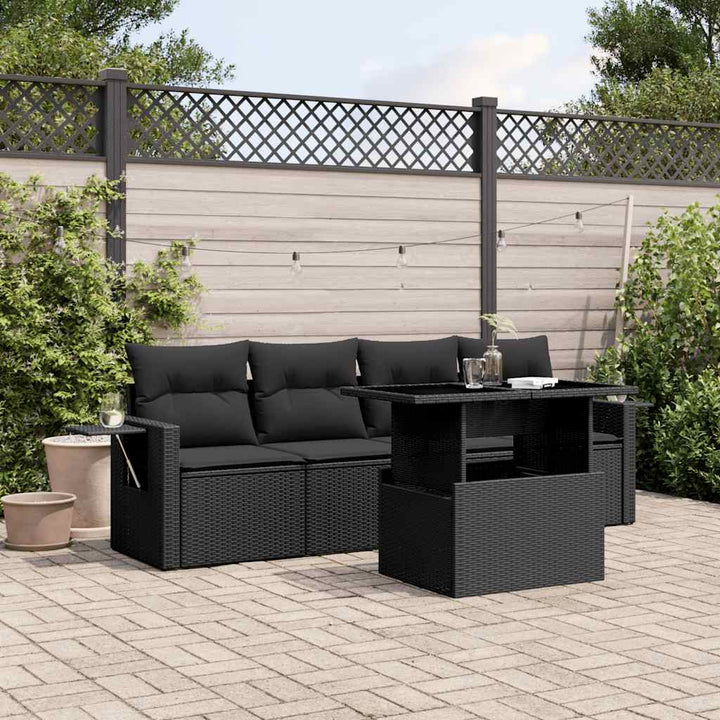 Set Canapele De Grădină Cu Perne, 5 Piese, Bej, Poliratan