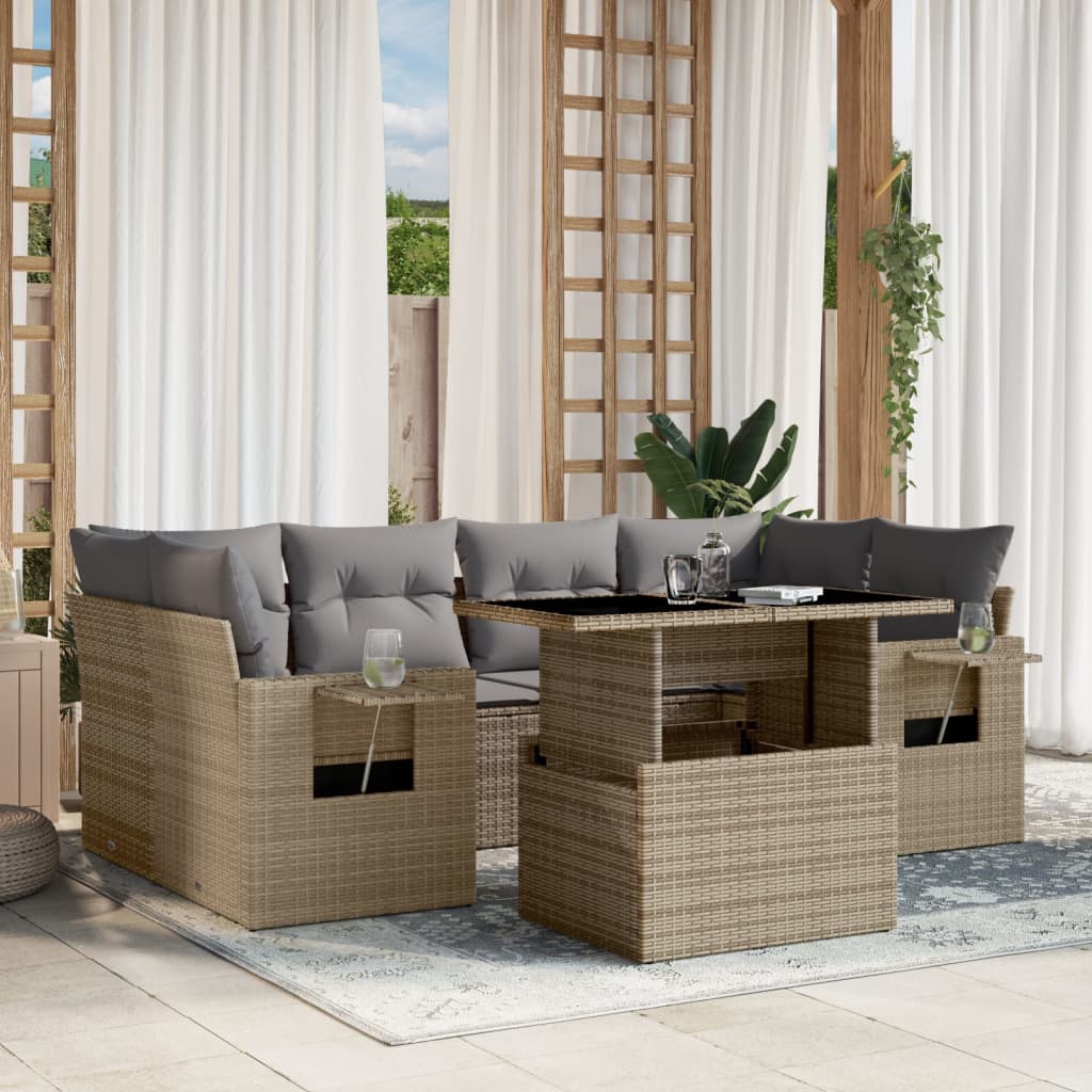 Set Canapele De Grădină Cu Perne, 7 Piese, , Poliratan