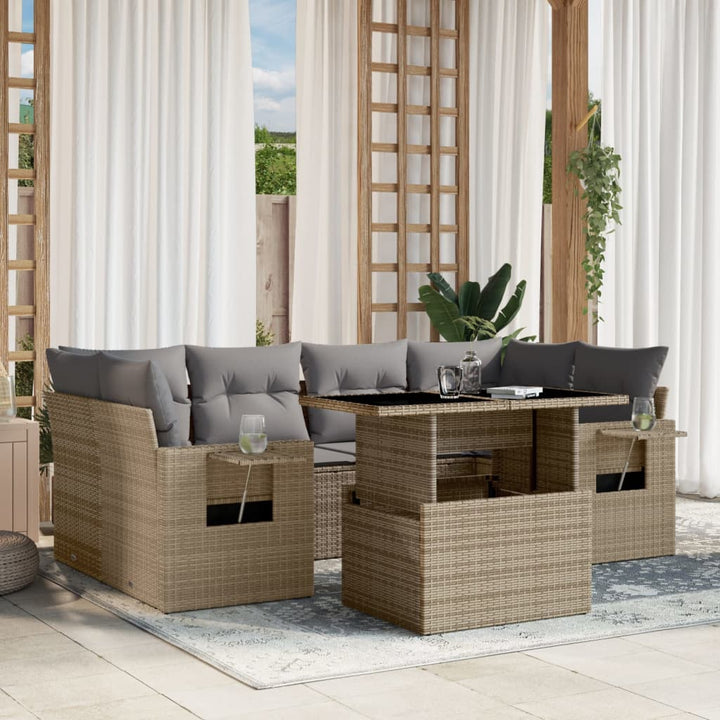 Set Canapele De Grădină Cu Perne, 7 Piese, , Poliratan