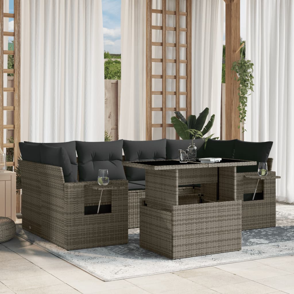 Set Canapele De Grădină Cu Perne, 7 Piese, , Poliratan