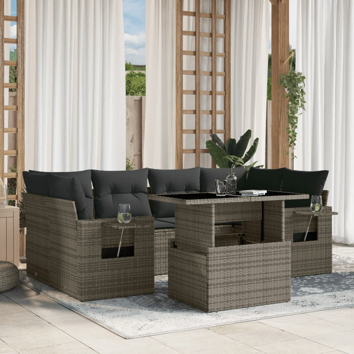 Set Canapele De Grădină Cu Perne, 7 Piese, , Poliratan
