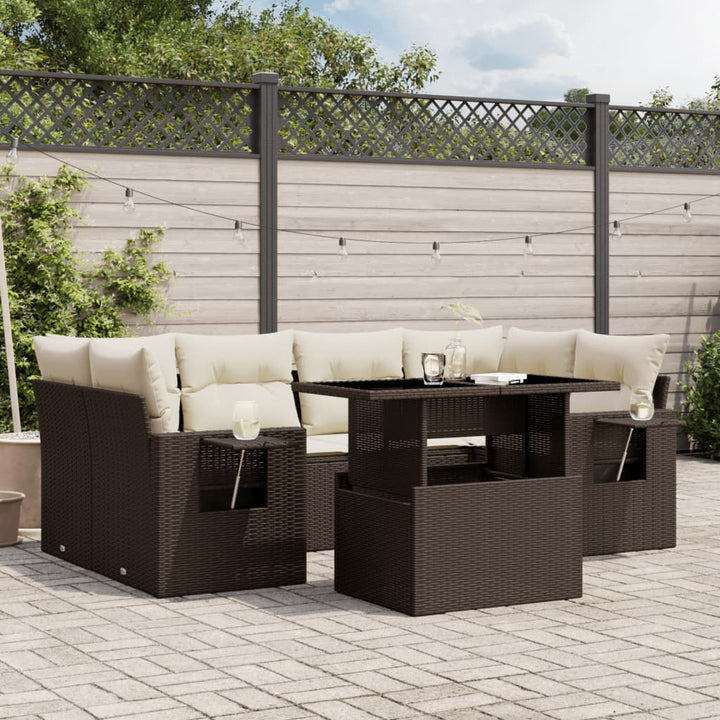 Set Canapele De Grădină Cu Perne, 7 Piese, , Poliratan