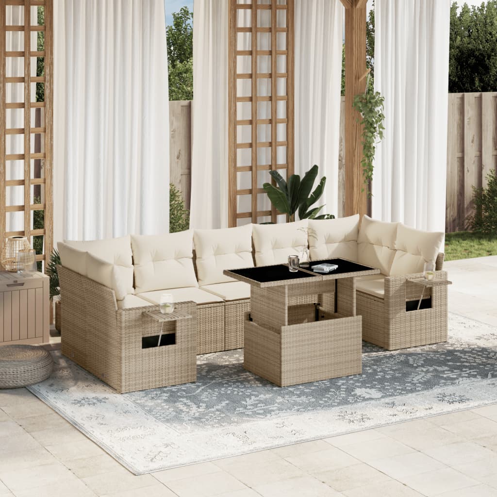 Set Mobilier De Grădină Cu Perne, 8 Piese, , Poliratan