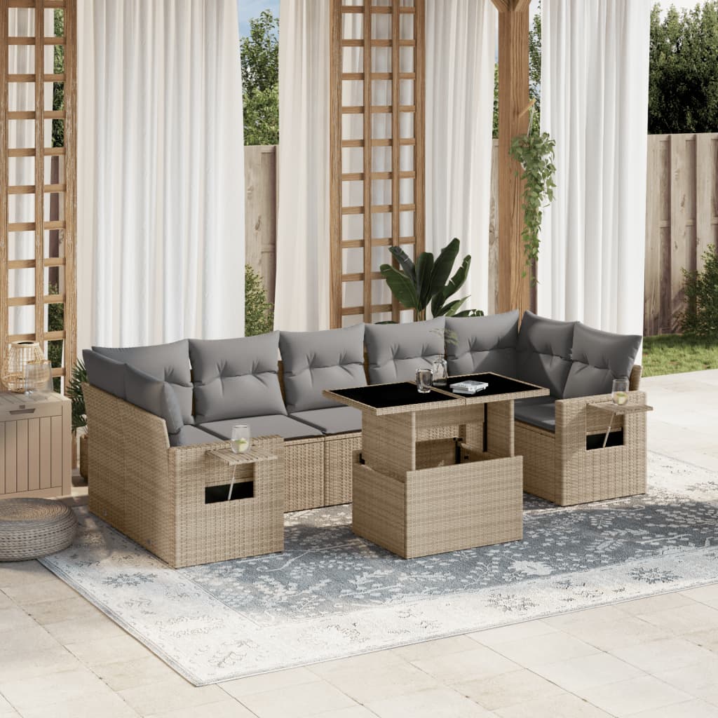 Set Mobilier De Grădină Cu Perne, 8 Piese, , Poliratan