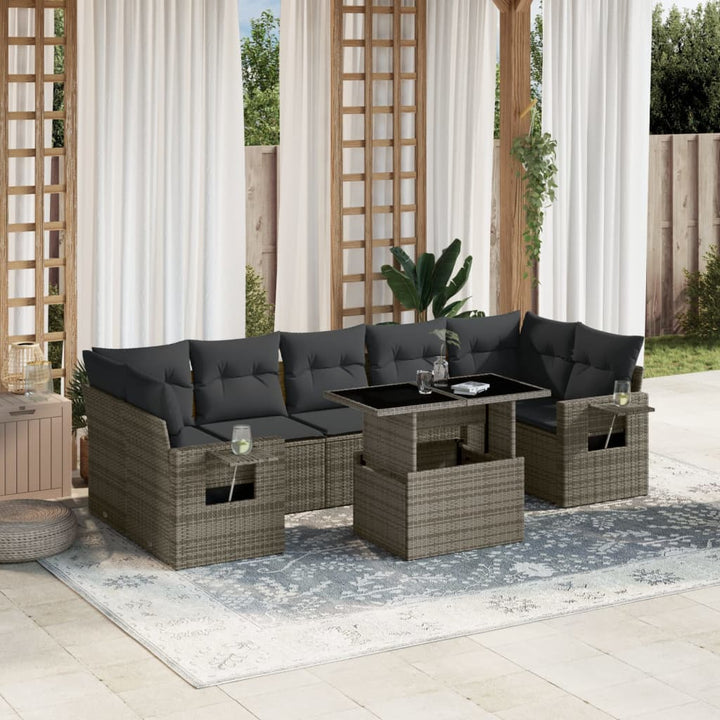 Set Mobilier De Grădină Cu Perne, 8 Piese, , Poliratan