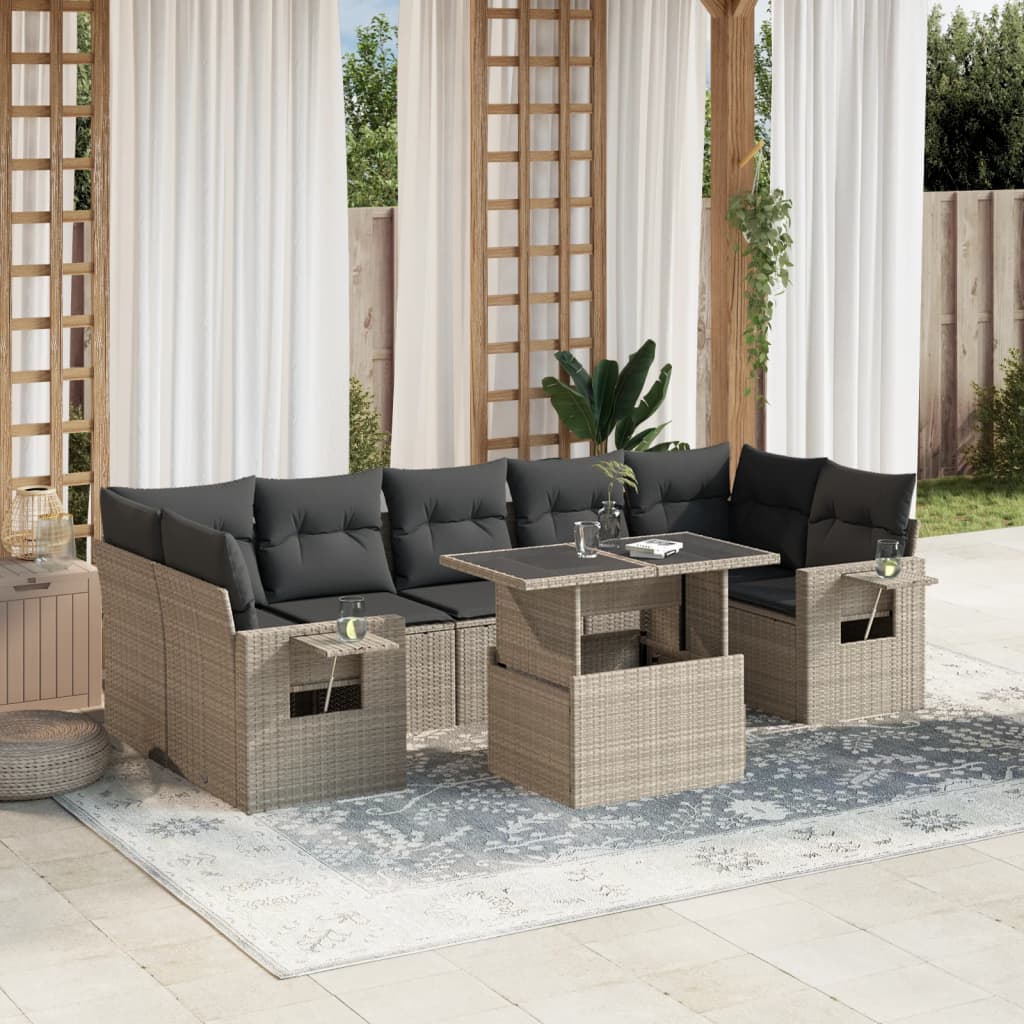 Set Mobilier De Grădină Cu Perne, 8 Piese, , Poliratan