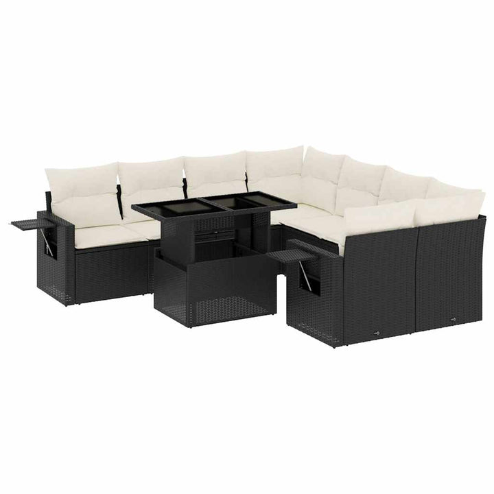 Set Mobilier De Grădină Cu Perne, 9 Piese, Negru, Poliratan