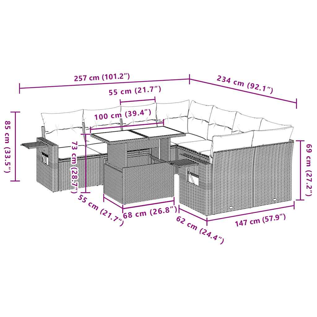 Set Mobilier De Grădină Cu Perne, 9 Piese, Negru, Poliratan