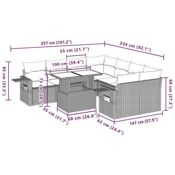 Set Mobilier De Grădină Cu Perne, 9 Piese, Negru, Poliratan