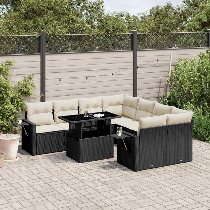 Set Mobilier De Grădină Cu Perne, 9 Piese, Negru, Poliratan