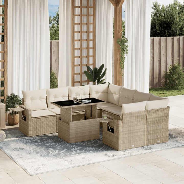 Set Mobilier De Grădină Cu Perne, 9 Piese, Negru, Poliratan