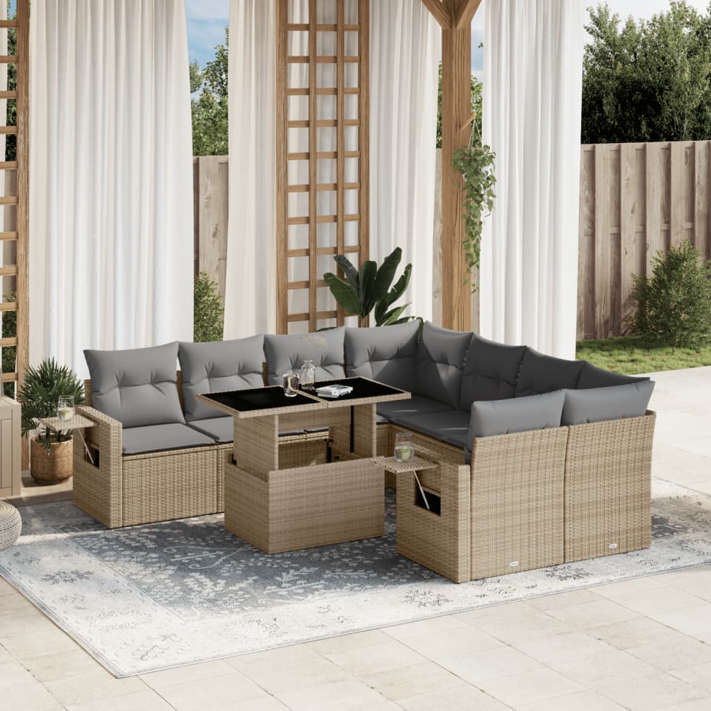 Set Mobilier De Grădină Cu Perne, 9 Piese, Negru, Poliratan