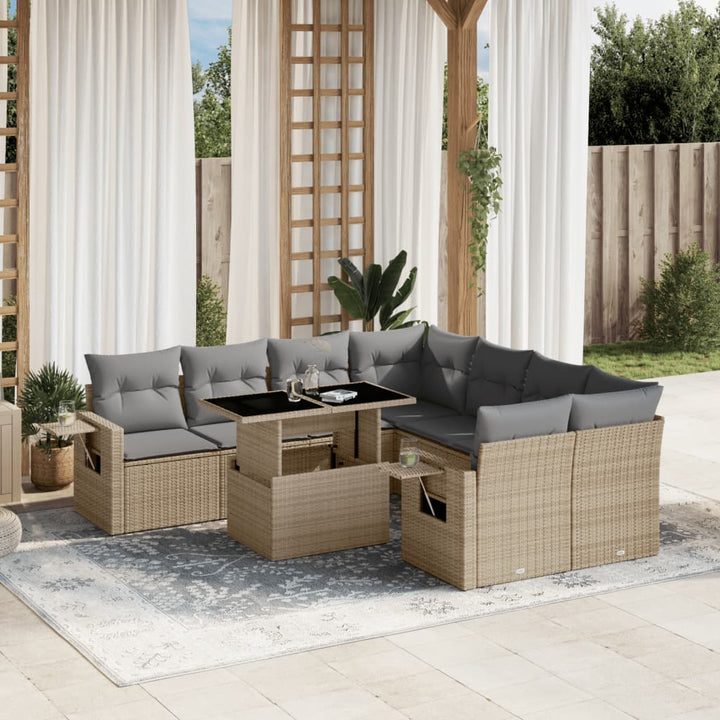 Set Mobilier De Grădină Cu Perne, 9 Piese, Negru, Poliratan