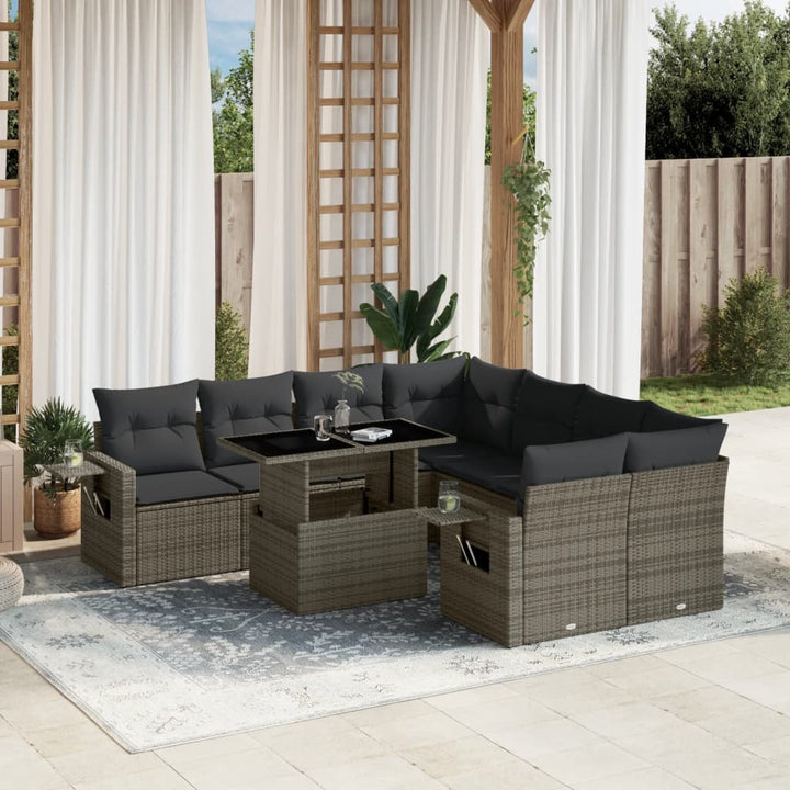 Set Mobilier De Grădină Cu Perne, 9 Piese, Negru, Poliratan
