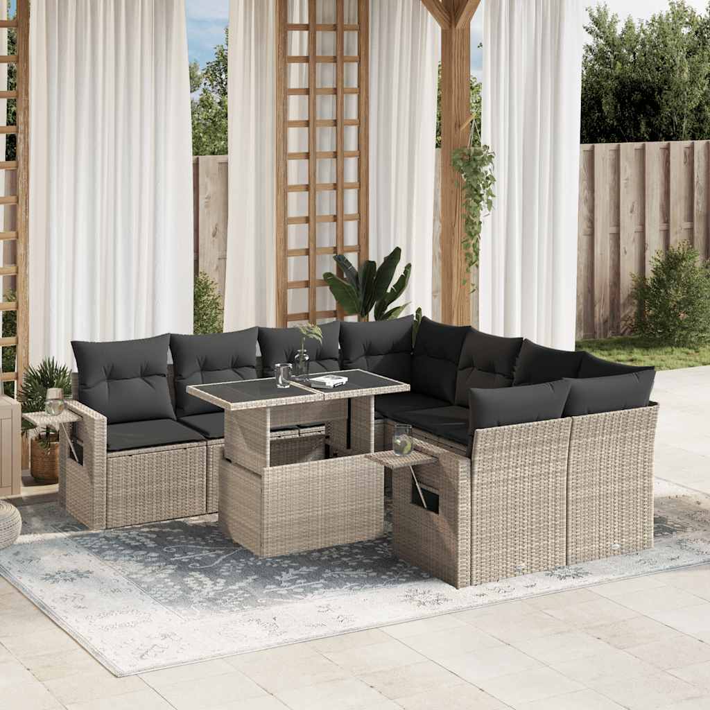 Set Mobilier De Grădină Cu Perne, 9 Piese, Negru, Poliratan