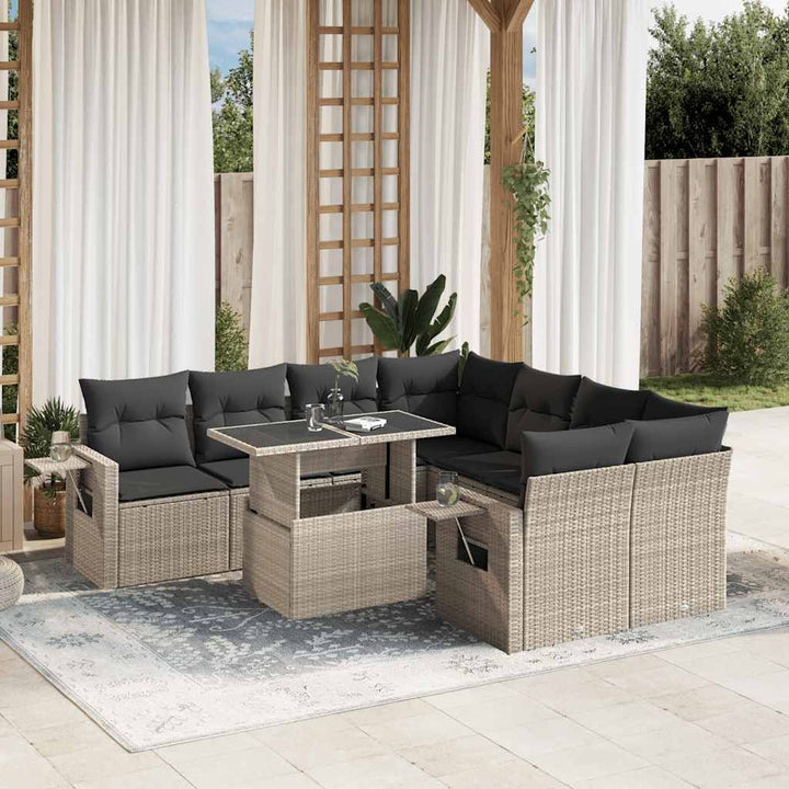 Set Mobilier De Grădină Cu Perne, 9 Piese, Negru, Poliratan