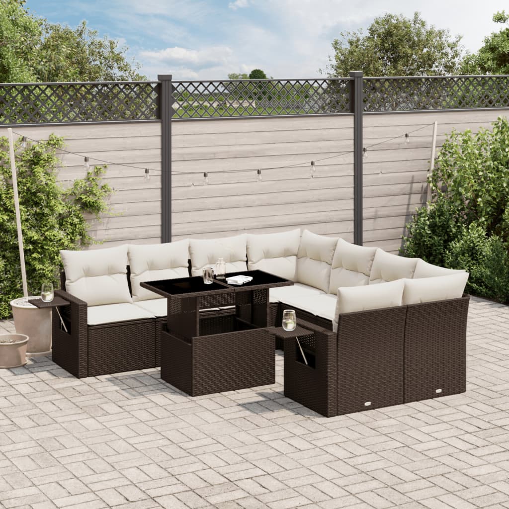 Set Mobilier De Grădină Cu Perne, 9 Piese, Negru, Poliratan