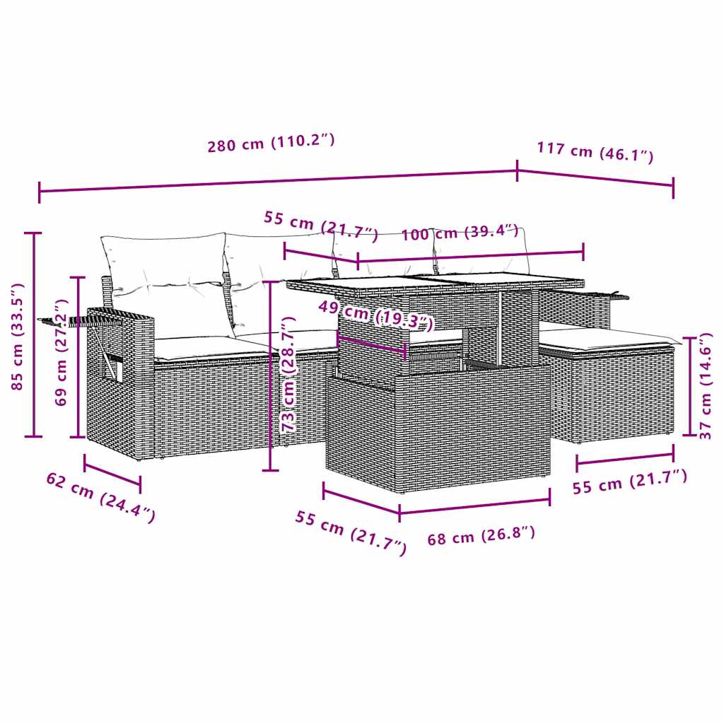 Set Mobilier De Grădină Cu Perne, 6 Piese, , Poliratan