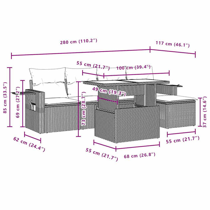 Set Mobilier De Grădină Cu Perne, 6 Piese, , Poliratan