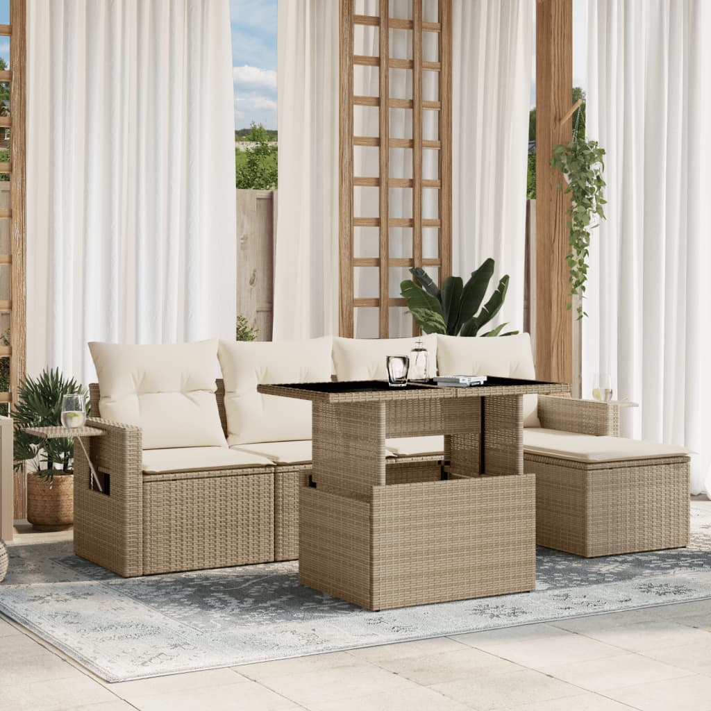 Set Mobilier De Grădină Cu Perne, 6 Piese, , Poliratan