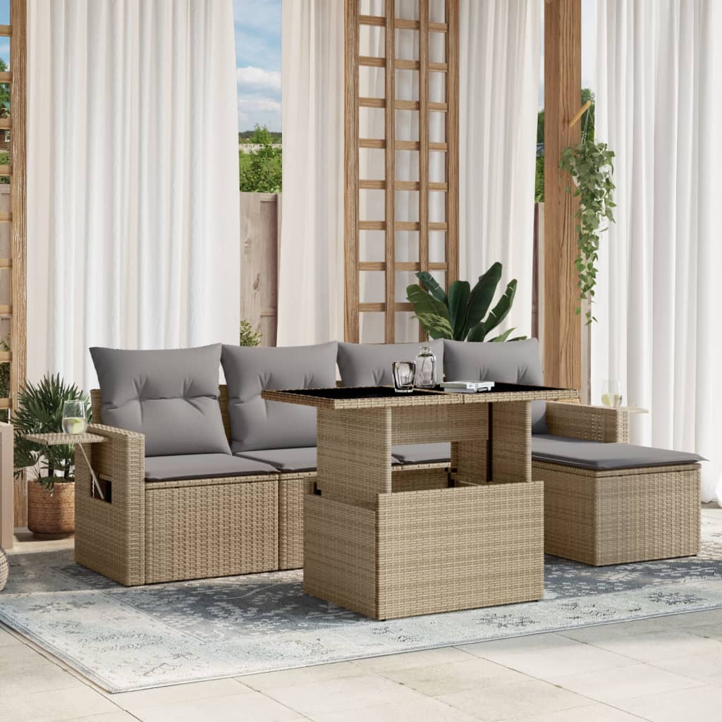 Set Mobilier De Grădină Cu Perne, 6 Piese, , Poliratan