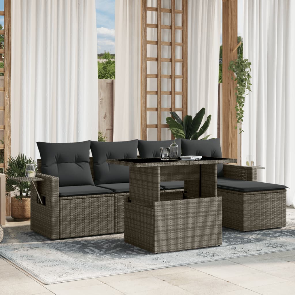 Set Mobilier De Grădină Cu Perne, 6 Piese, , Poliratan