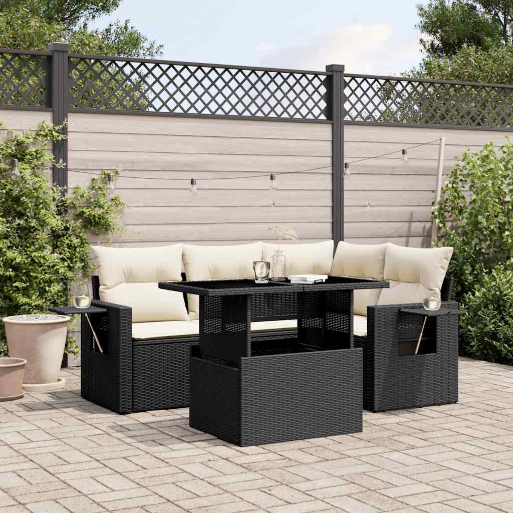 Set Canapele De Grădină Cu Perne, 5 Piese, Bej, Poliratan
